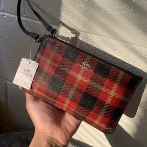 Coach buffalo print plaid wristlet